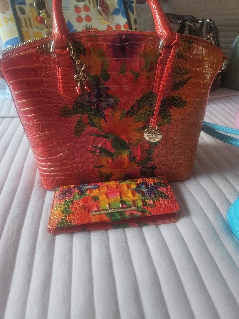 Brahmin Orange Duxbury Honolulu Tote with Matching Ady Wallet